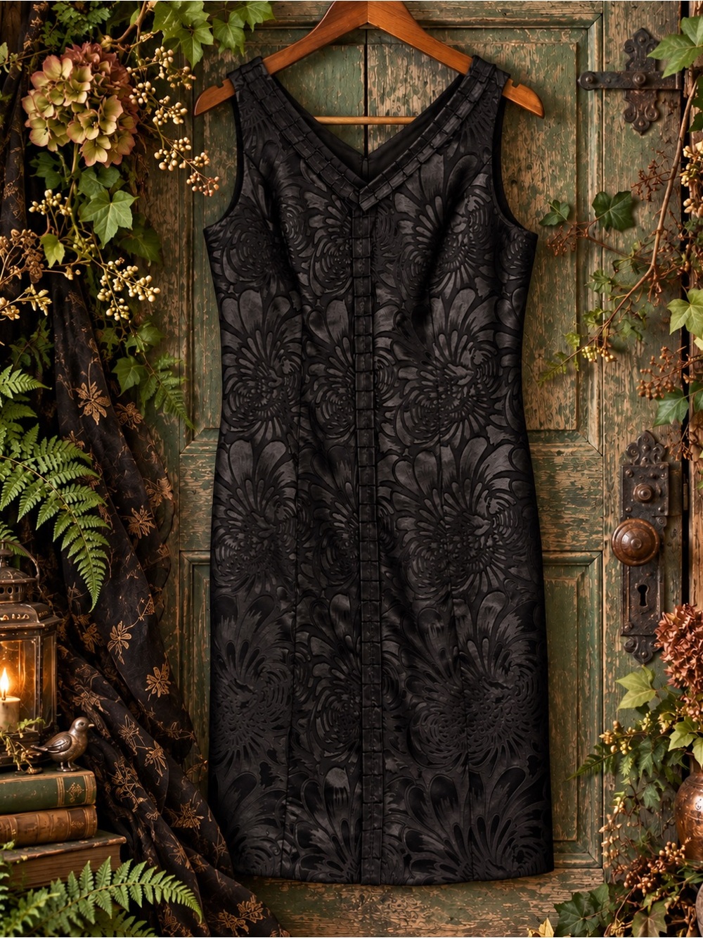 LUXE Carmen Marc Valvo Black Floral Jacquard Cocktail Dress Size 16